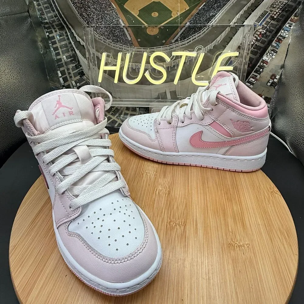 Jordan 1 Mid Pearl Pink White Valentines Day (GS) Youth Size 3.5